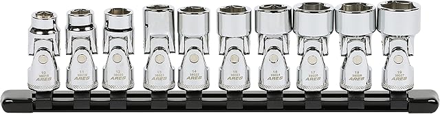 ARES 39015  10-Piece 3/8-Inch Drive Metric Universal Flex Socket Set  6-Point Sockets from 10mm to 19mm - Universal Joint Flex Design For 360 Degree Access  High Visibility Laser Markings