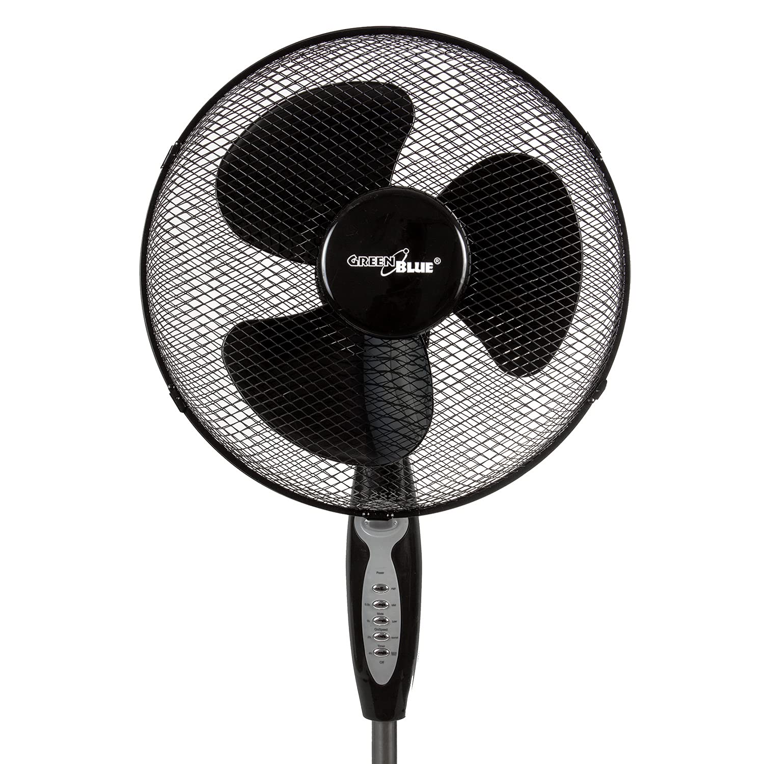 Green Blue GB580 Ventilateur sur pied avec télécommande 40 W 3 niveaux de vitesse 40 cm Faible niveau sonore Oscillation Ventilateur de sol avec minuterie 7,5 h Noir