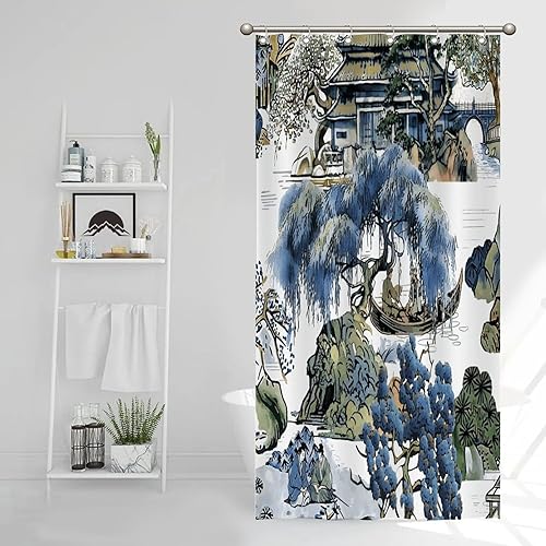 Miniatura 901 de Cortinas de ducha de baño con ganchos, 72 x 92 pulgadas, cortina de ducha de tela impermeable con diseño de flores y pájaros, cortina de ducha