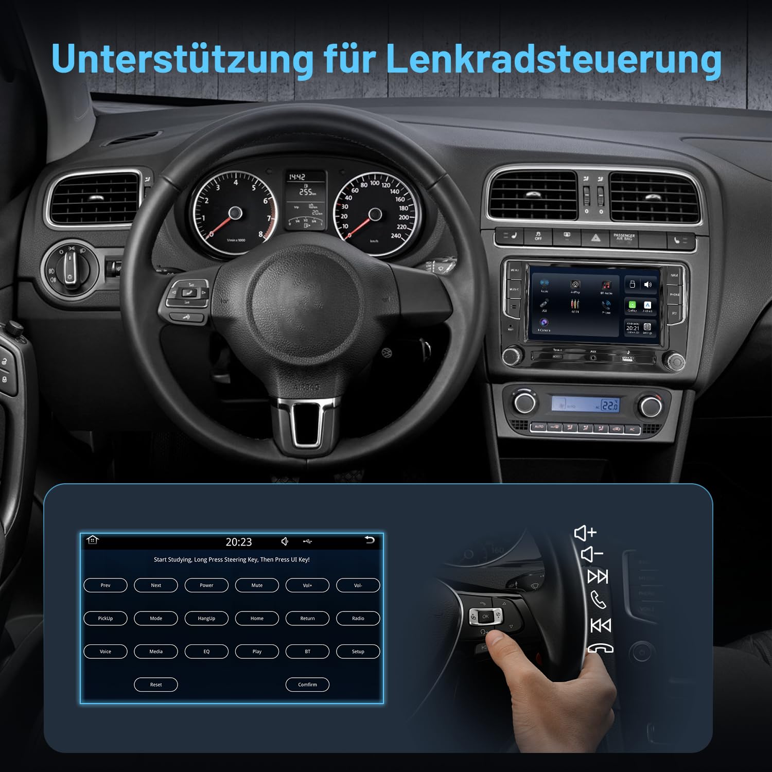 Linux 7-calowe radio samochodowe Bluetooth z ekranem do VW Golf Passat Tiguan Jetta, Wireless CarPlay i Android Auto, Mirror Link, posiada oryginalne przyciski, USB, obsługa oryginalnej