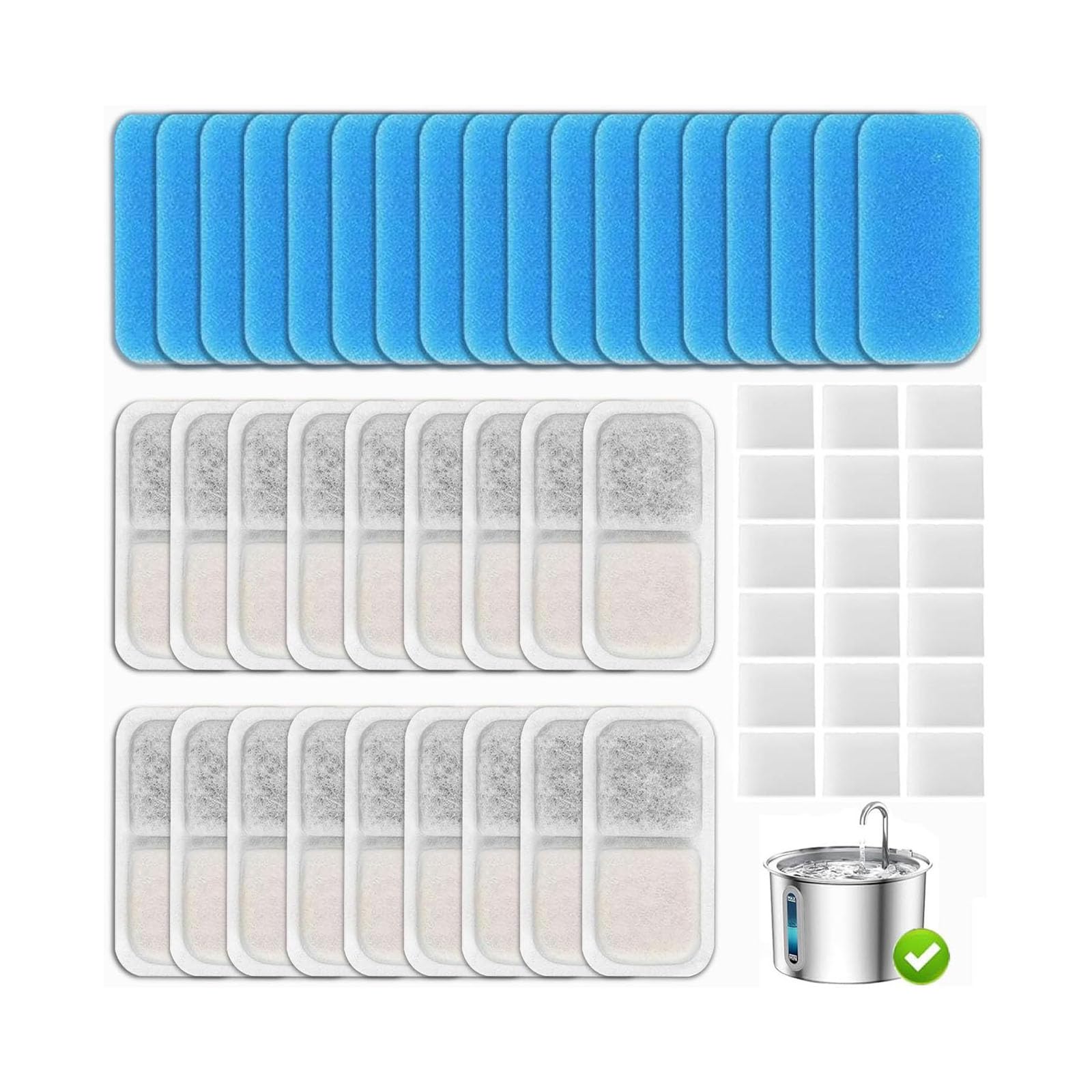 Limtula 18X Pet Fountain Replacement Filter Inserts Includes Pre Filter Sponge and Pump Sponge Multi Layer Cats Fountain
