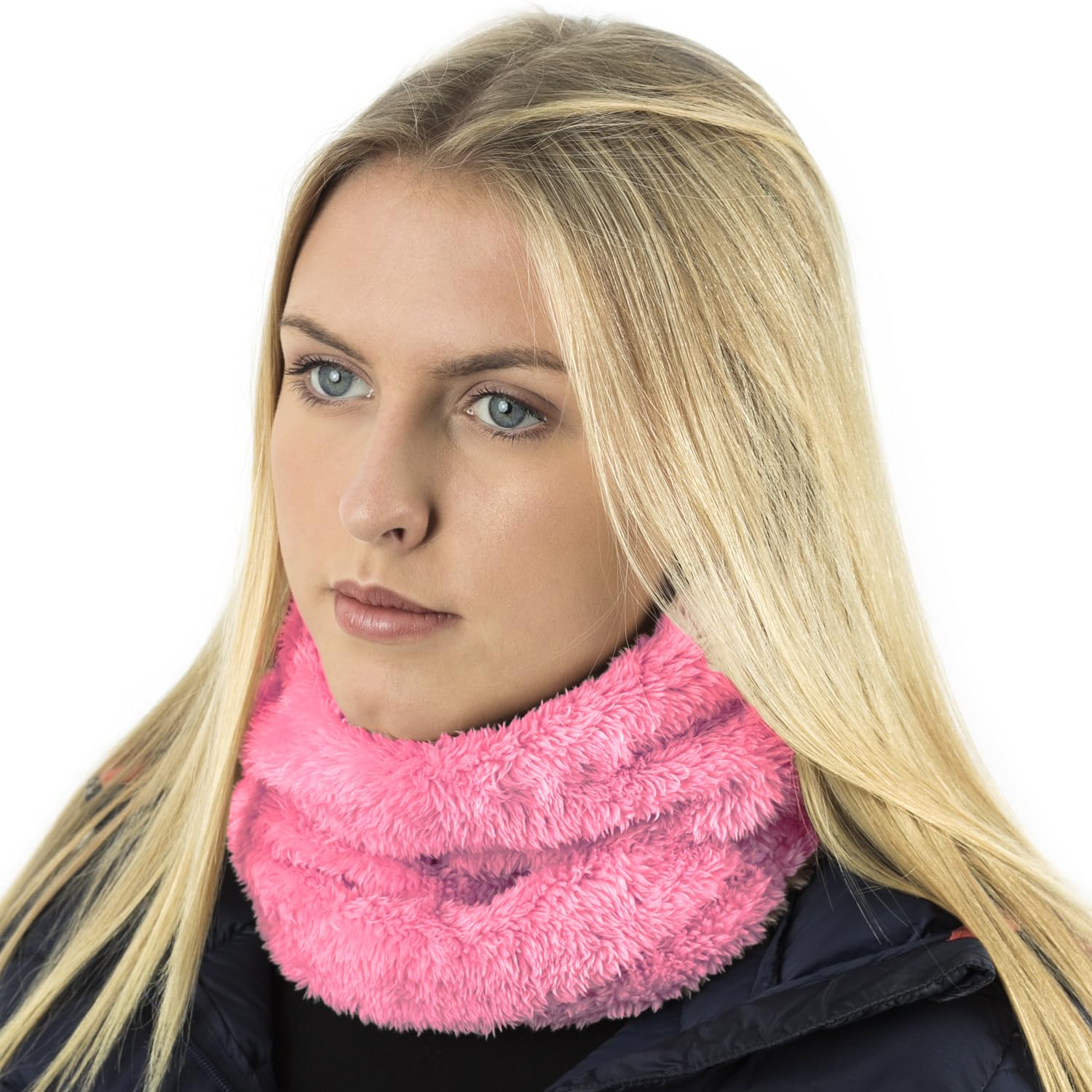 Toskatok Women's Candy Pink Unisex Mens Kids Cosy Warm Snug Teddy Fur Fleece Ultra Soft Microfibre Dense Pile Balaclava Hood Snood Neckwarmer - Candypink