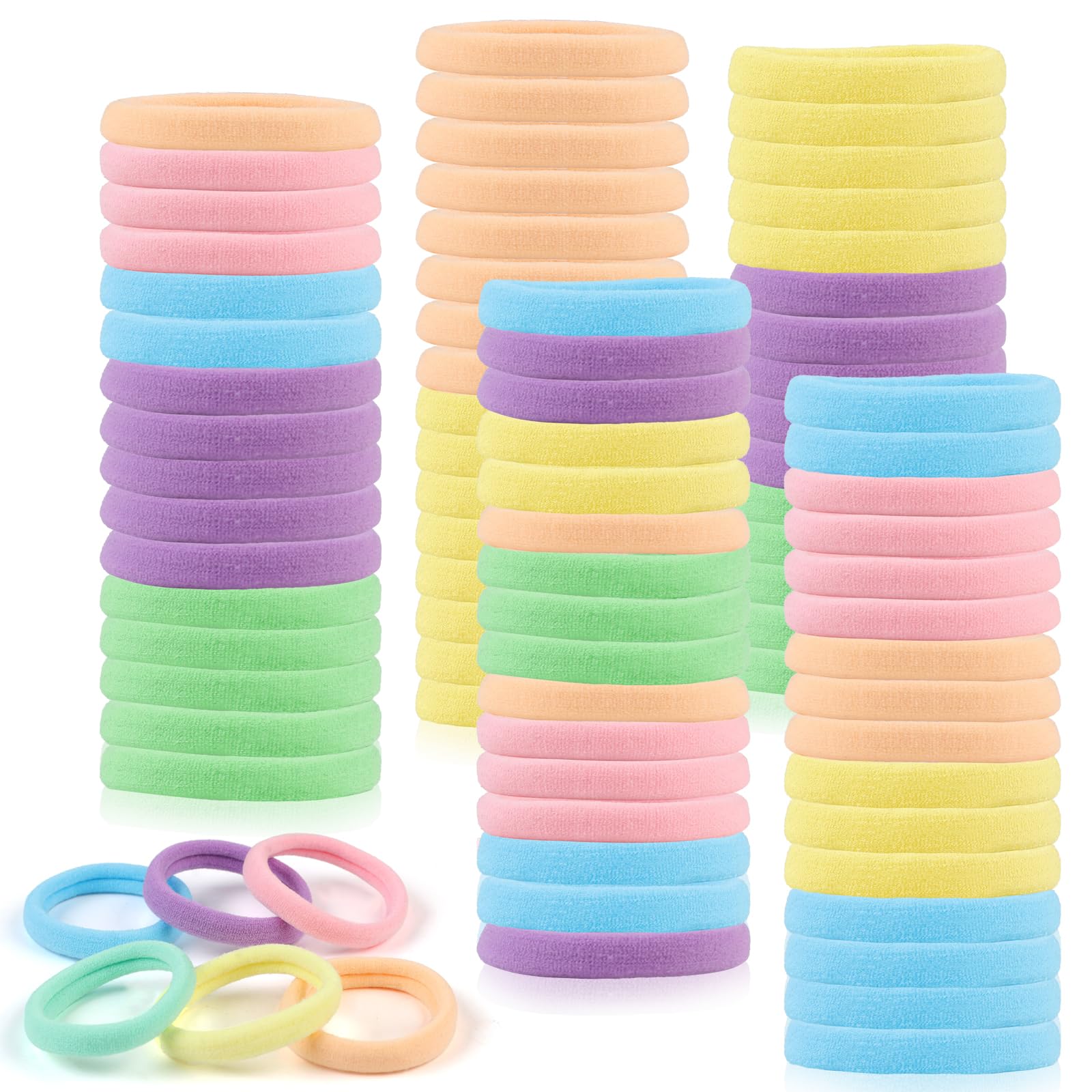 FVOLREM 100PCS Hair Ties for Women, Seamless Cotton Elastic Hair Bands No Damage, Thick Ponytail Holders for Girls, Women - Soft Hair Ties (6 Colors)