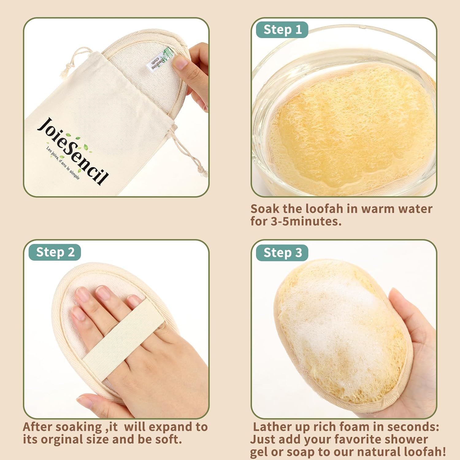 Natural Loofah Sponge Travel Size Small - Exfoliating Body Scrubber with Handle for Men Women, Eco-Friendly Bath Shower Sponge for Deep Body Scrub, Travel Shower Accessories, 2 Pack
