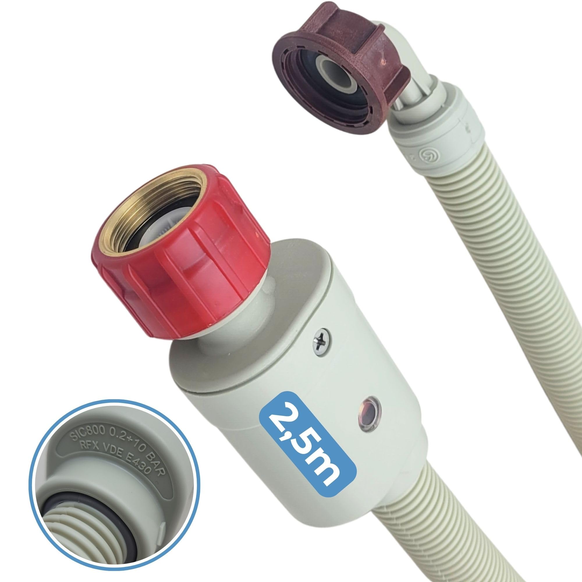 LICHTBLAU Aquastop Zulaufschlauch 2,5 m für Waschmaschine & Geschirrspüler – 3/4 Zoll, Metallgewinde, Sicherheitsventil, VDE-zertifiziert, temperaturbeständig bis 90°C