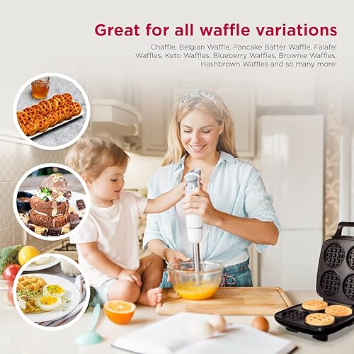 Vista 4 de mywaffle Classic Waffle & Chaffle Maker - For Breakfast, Churro, Keto, Belgian and Dessert Waffles - Non-Stick Surface, Extra Deep Plates and Easy