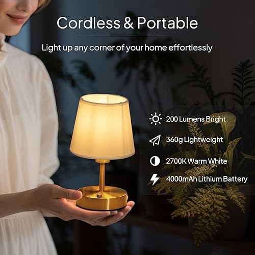 Miniatura 4 de Lámpara de mesa recargable inalámb EppieBasic carga rápida, Larga duración, luz cálida de 2700 K, diseño Vintage Negro para sala de Estar y