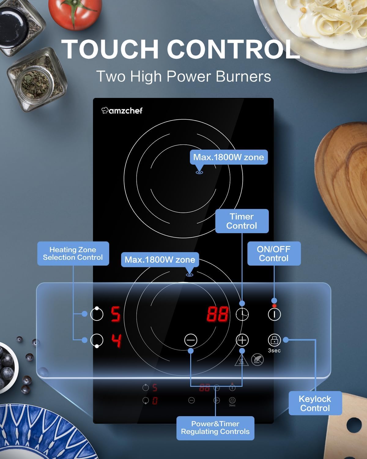 AMZCHEF Induction Hob touch control panel diagram