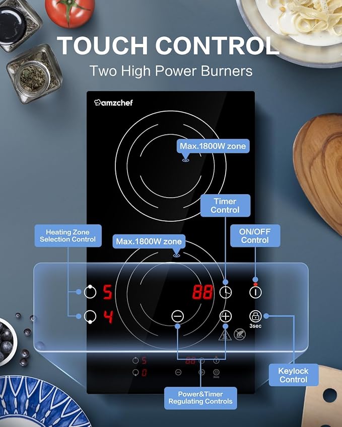 Estufa Vitrocerámica 2 Puestos 1800W Empotrable 110V miniatura 4