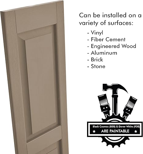 Miniatura 69 de Persianas de vinilo de panel elevado (1 par) 14.5 x 31 pulgadas - Cosmos negro/pintable Persianas exteriores Incluye accesorios de montaje