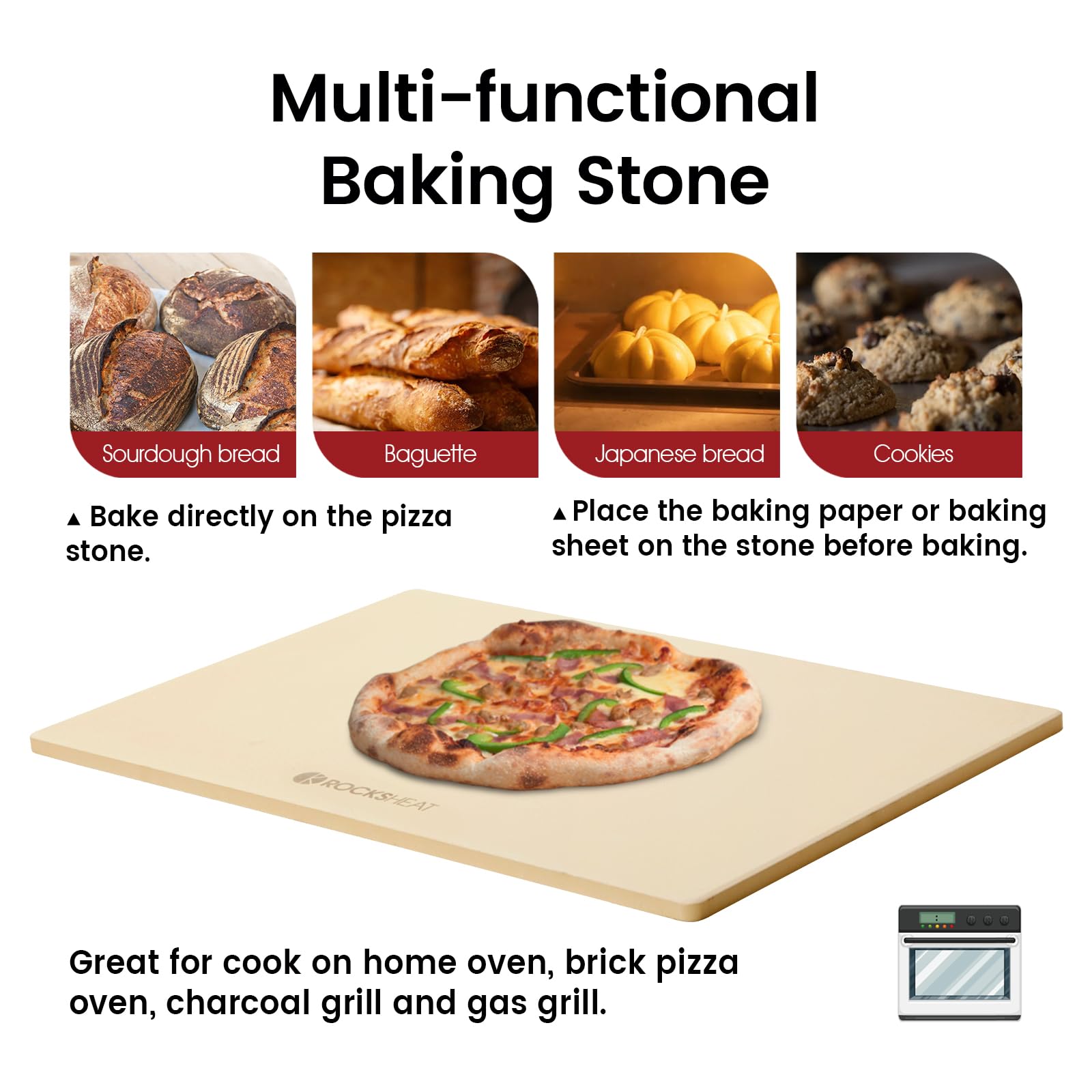 Amazon.com: ROCKSHEAT Pizza Stone, Rectangular Extra Large