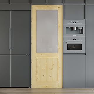 28x80 Prebuilt Interior Frosted Glass Half Door Slab, Paintable Interior Doors for Home, Bedroom, Pantry, Laundry Room as Prehung, Pocket, French, Barn Doors, Pine Wood Door