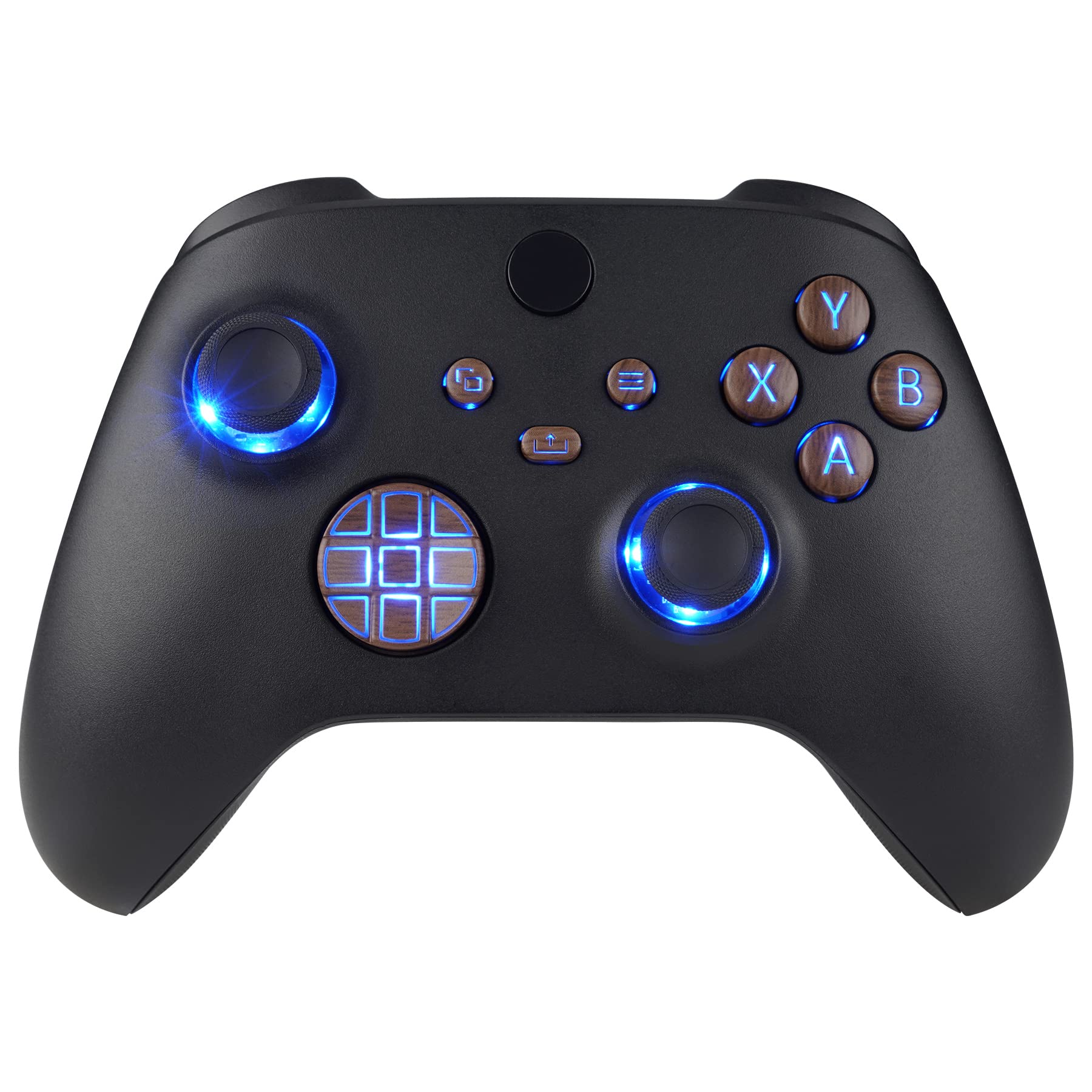 eXtremeRate LED Botones para Xbox Series X/S Control Multicolores Joysticks D-Pad ABXY Start Back Sync Botón Luminoso DTF LED Kit para Xbox Series X/S-No Incluye Control(Símbolo-Grano de Madera)