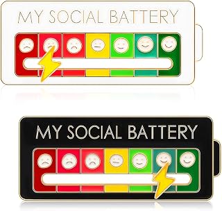 2Pcs Social Battery Slider Pin, Funny Social Battery Pin for 7 Days, My Social Battery Slider Pins for Work, Cute Expression Mood Pins for Introverts Interactive