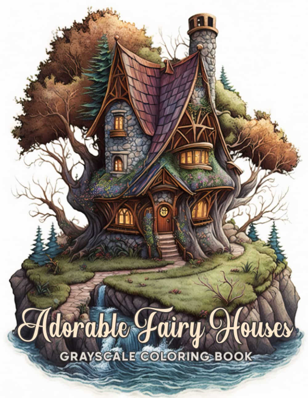 Adorable Fairy Houses Grayscale Coloring Book: Enter the Enchanting World of Adorable Fairy Houses with Over 30 Grayscale Illustrations to Color and Embrace Your Inner Child