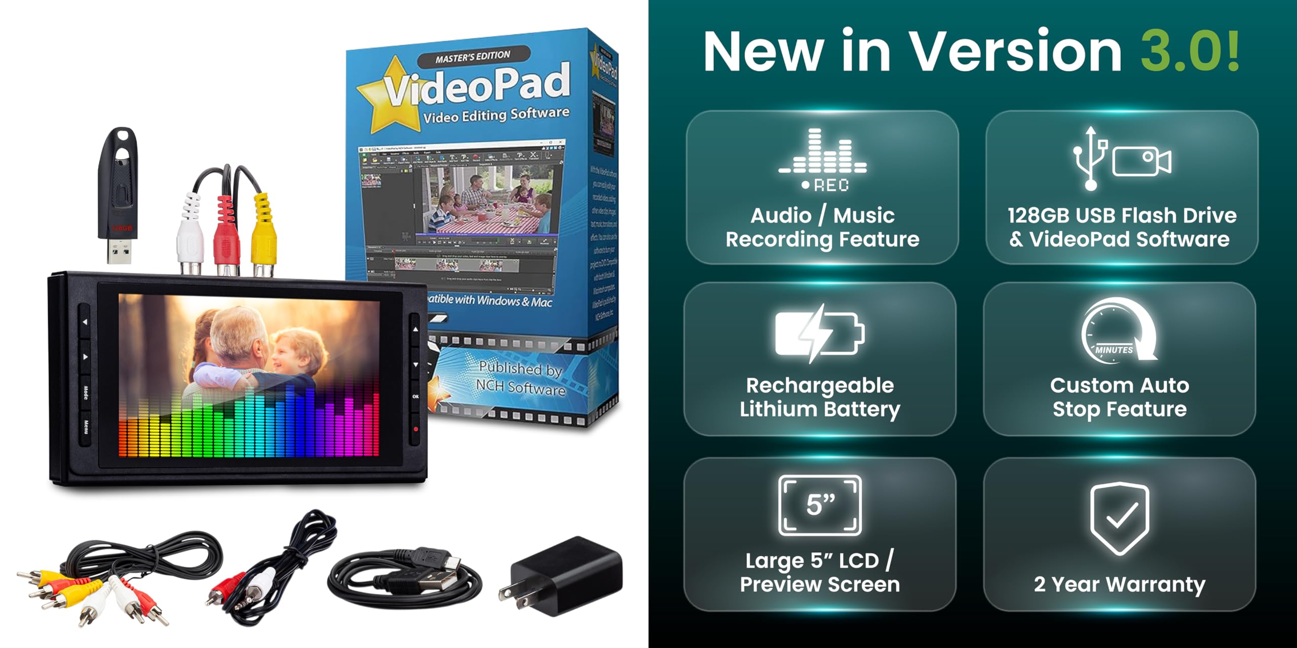 ClearClick Video-zu-Digital-Konverter 3.0 (dritte Generation) – Aufnahme von Video und Audio von Videorekordern, VHS, AV, RCA, Hi8, Camcorder, DVD, Plattenspielern, Kassettenbändern (Bundle Edition)