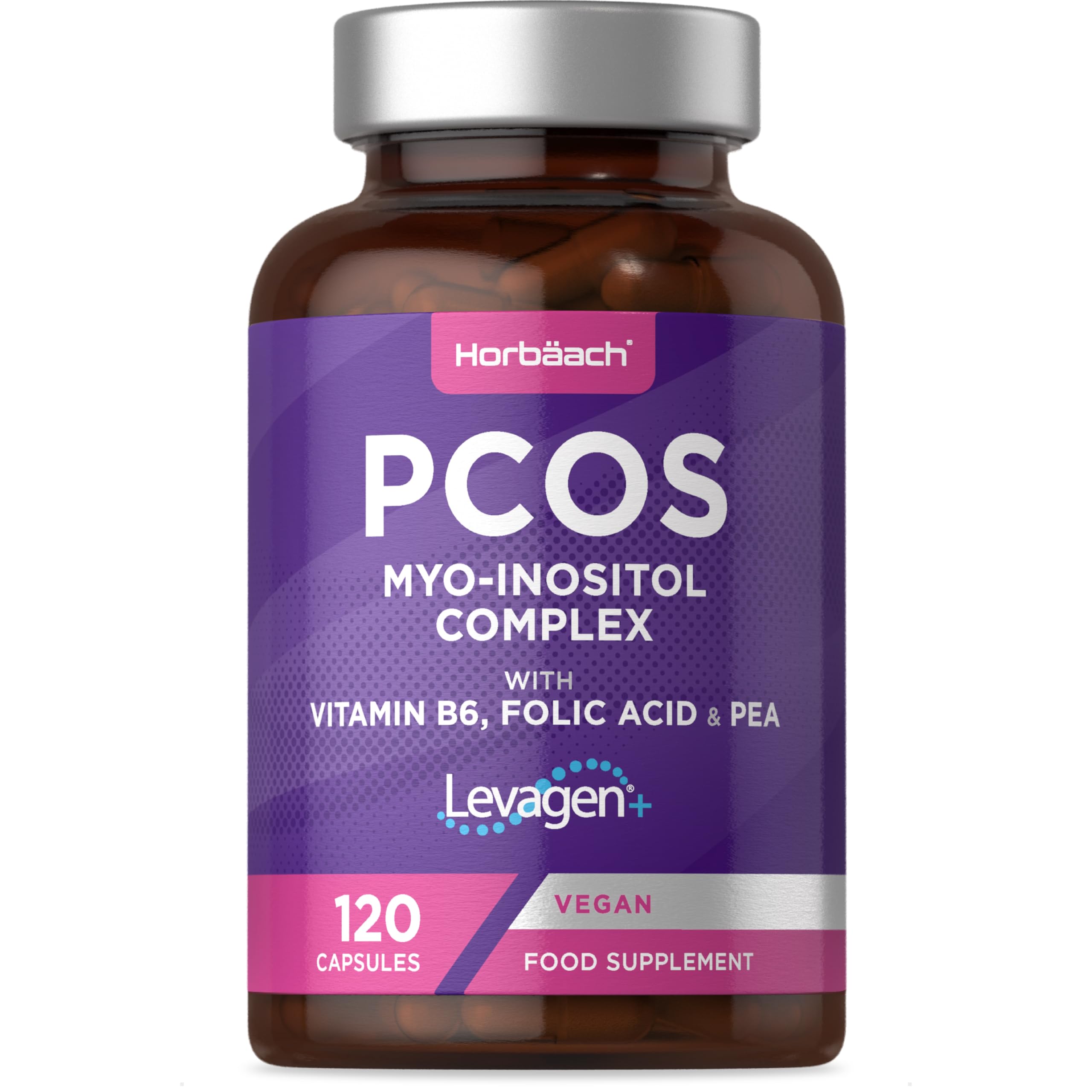 Inositol Supplement for PCOS | 120 Vegan Capsules | Myo-Inositol Complex with Folic Acid, Vitamin B6 and Levagen | Hormone Support | By Horbaach