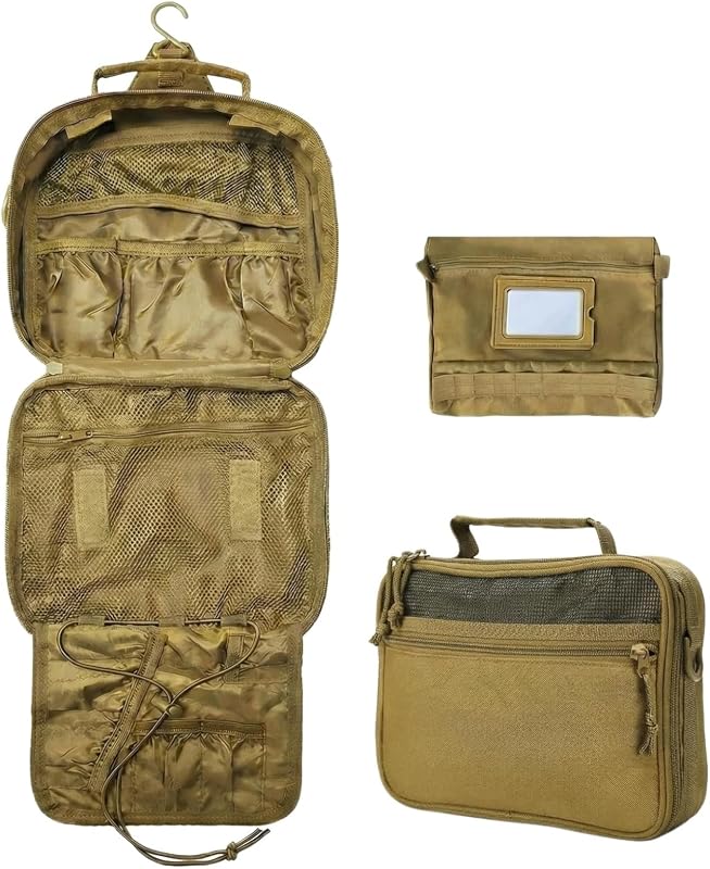 VELVEBAG Necessaire masculina de viagem com gancho e vários compartimentos, nylon, cor Khaki, 1 unidade