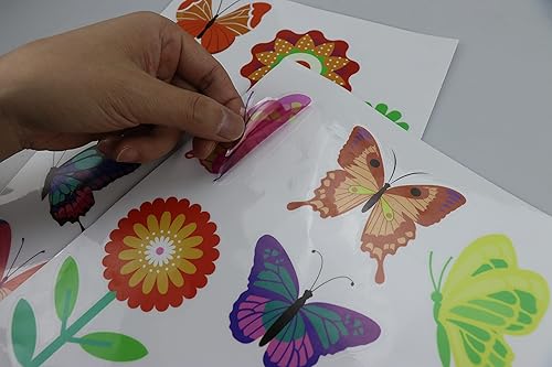 Miniatura 4 de Calcomanías de ventana de resorte de gran tamaño para ventana de flores y mariposas (12 hojas de 96 piezas) calcomanías anticolisión para ventana de