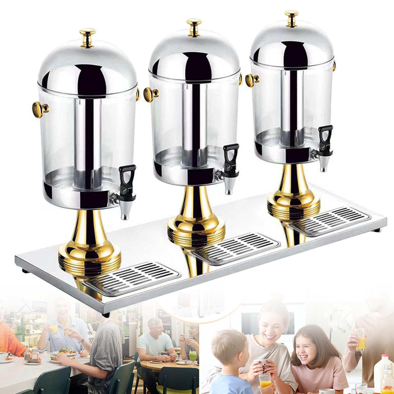 IUYytEW Stainless Steel Drinks Dispenser Container With Ice Container,24L, For Serving Cold Beverages, Cocktails, Water, Chilled Refreshments,Gold