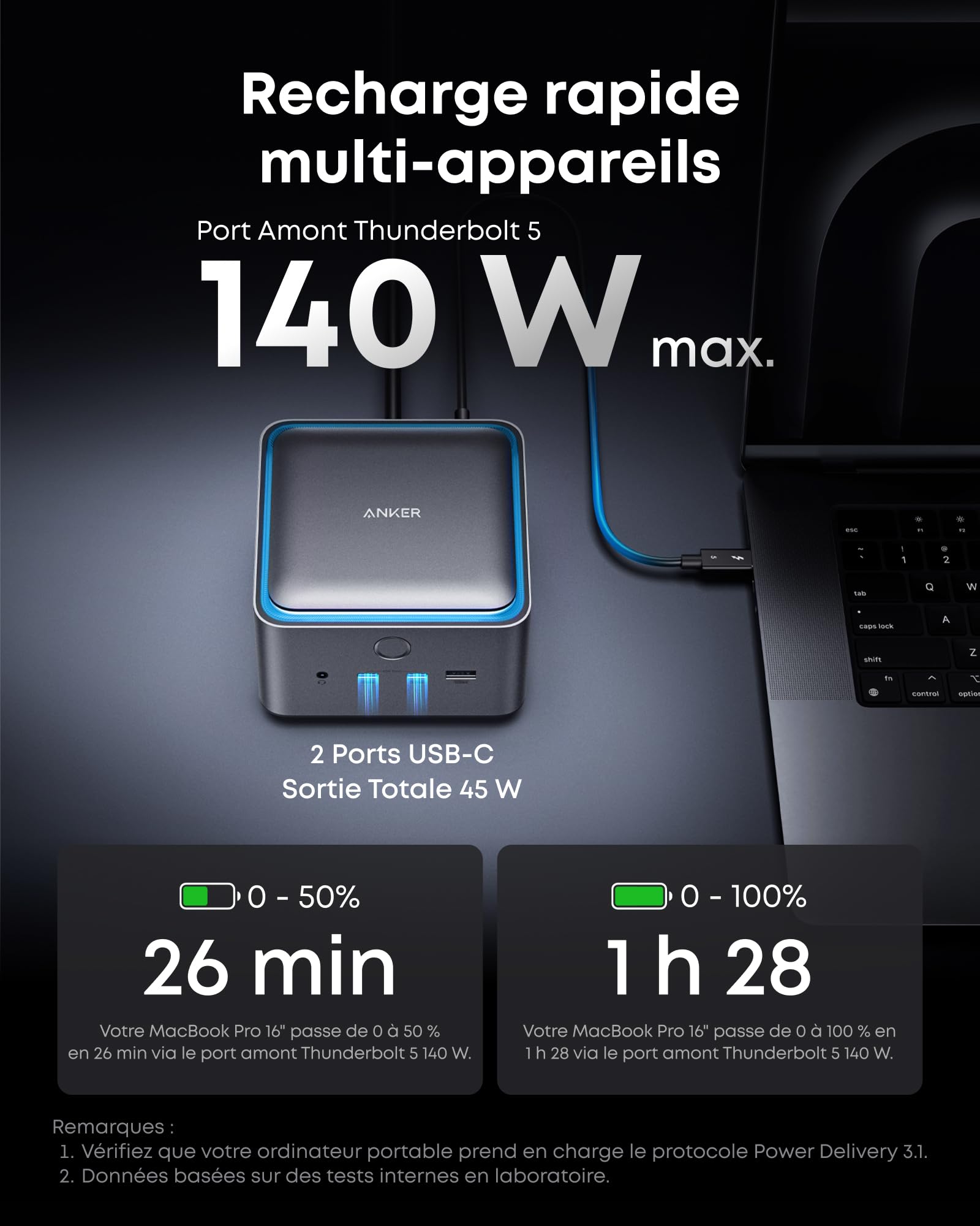 Anker Prime TB5 Docking Station d'Accueil 14 Ports, Thunderbolt 5