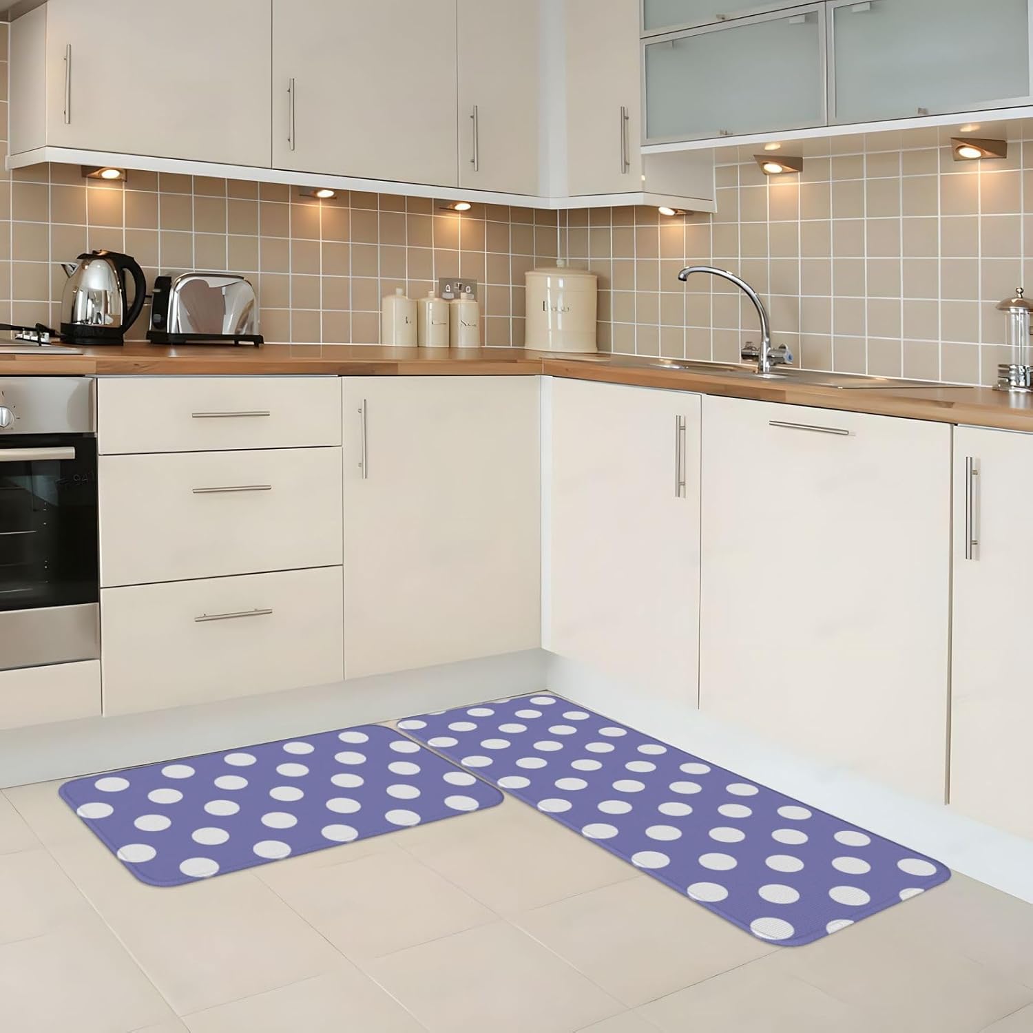 Light Purple Polka dot Print (C) Kitchen Rugs Sets of 2 Non Slip Washable, Anti Fatigue Kitchen Mats for Floor, Home Decor