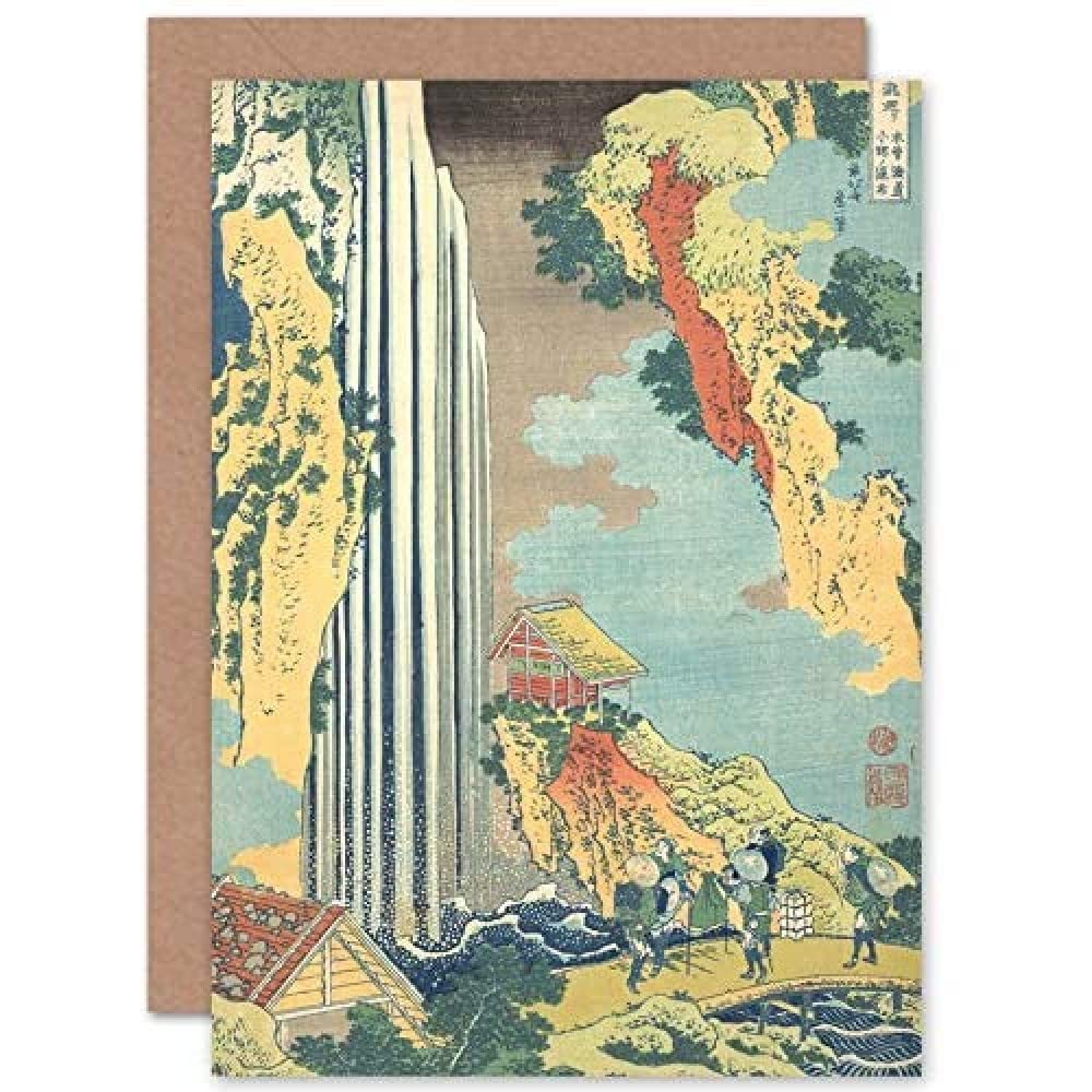 Artery8 Hokusai Japanese Ono Waterfall Kisokaido Sealed Greeting Card Plus Envelope Blank inside