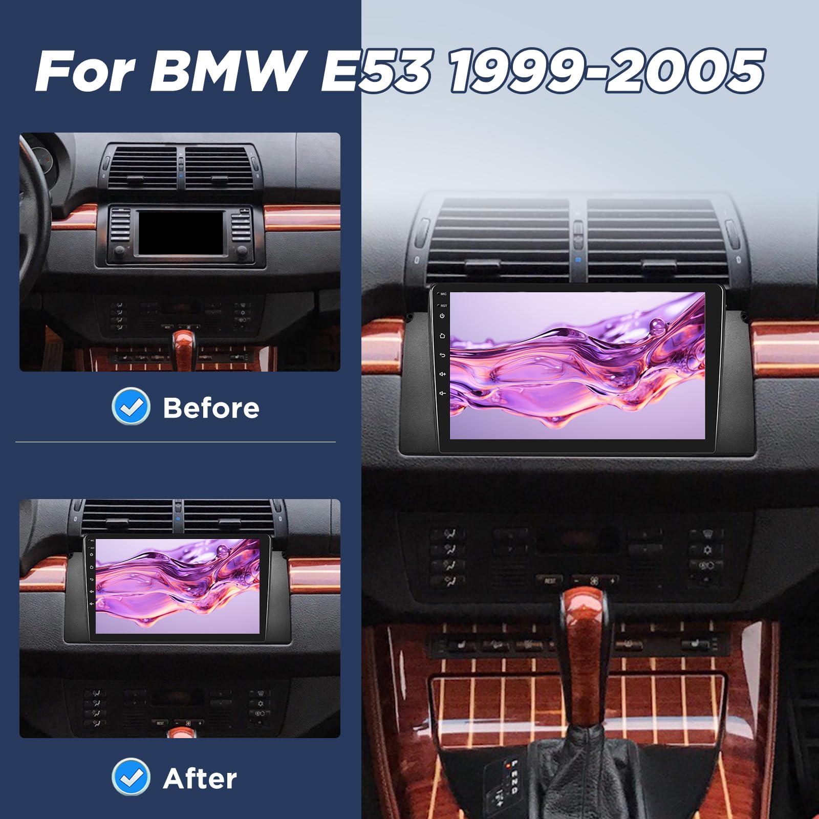 Android Autoradio pour BMW X5 E53 1999-2005 avec sans Fil Carplay et Android Auto, Écran Tactile HD de 9 Pouces avec GPS/WiFi/Bluetooth/EQ/FM RDS