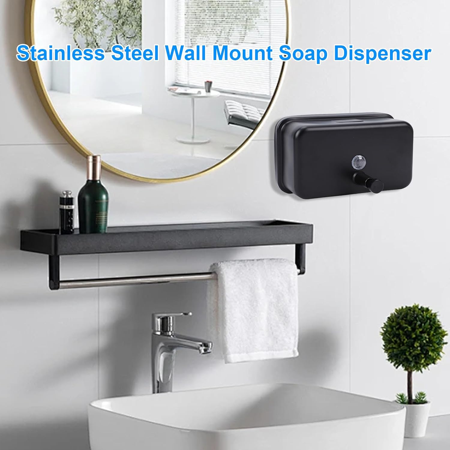 Commercial Wall Mount, 1200ml Heavy Duty Stainless Steel Wall Mounted Manual Liquid, for RV Bathroom Kitchen (Black)