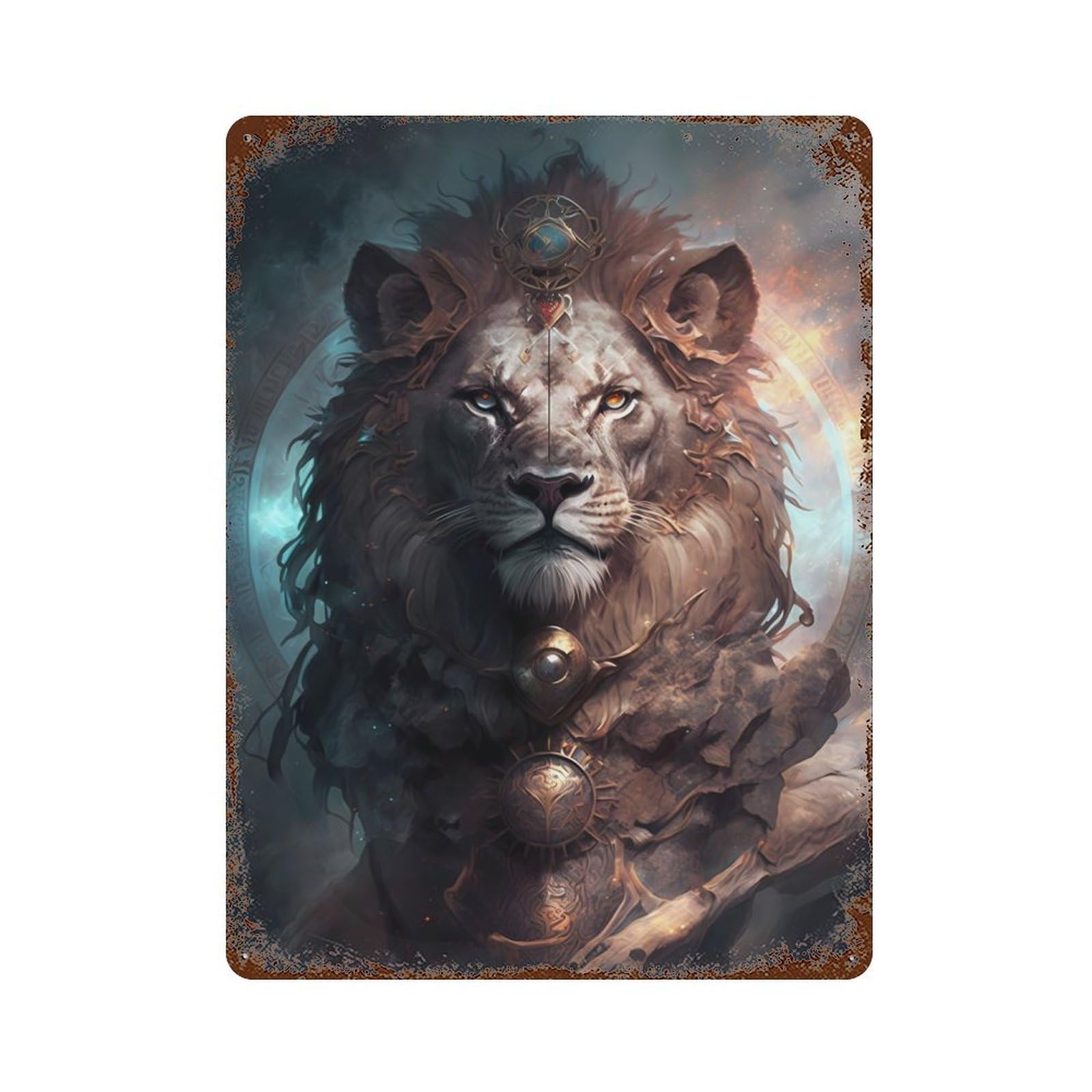 Super Lion Vintage Wall Sign 15.7"x11.8", Rust Effect Metal Decor for Farmhouse, Kitchen And Entryway Decor
