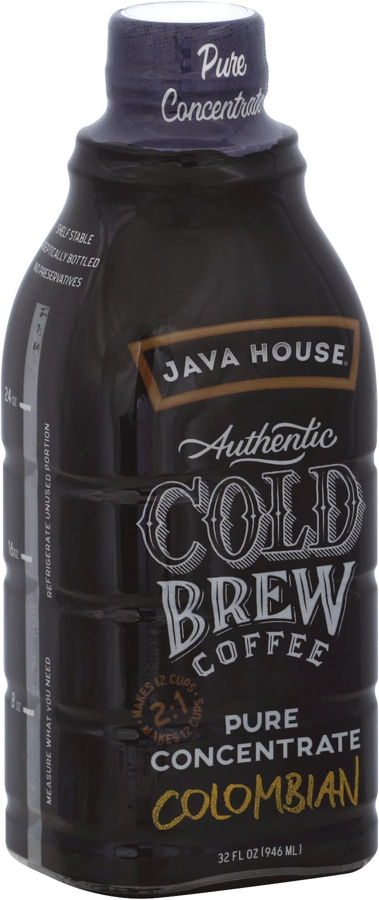 JAVA HOUSE Authentic Cold Brew Coffee, Columbian Black, 2:1 Concentrate,32 Ounce