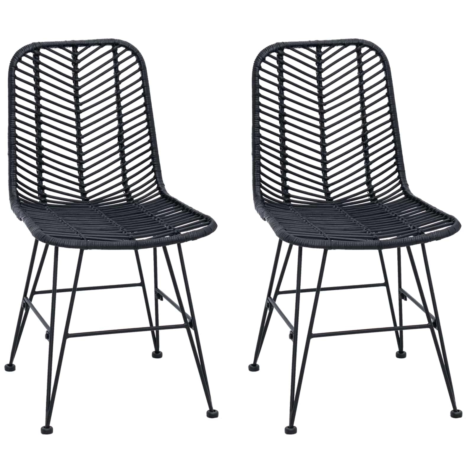 Lot de 2 chaises de salle à manger en rotin et fer noir
