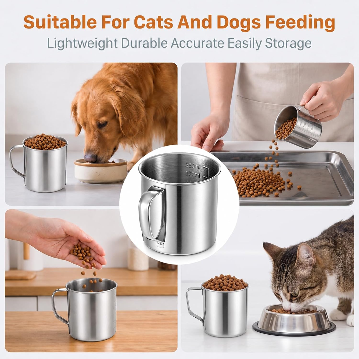Dog Food Scoop 1.5 Cup, 304 Stainless Steel Dog Food Measuring Cup