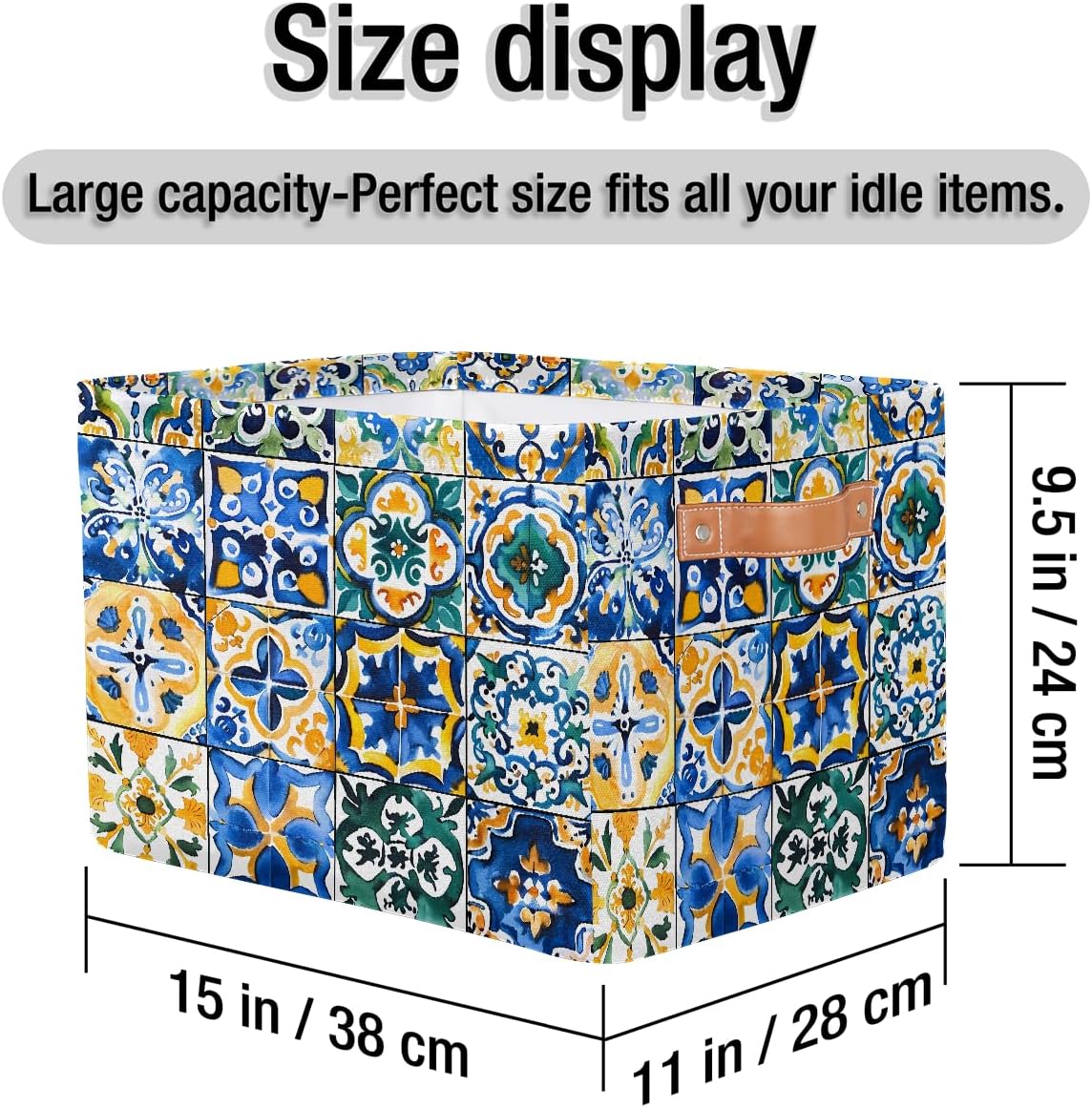 Storage Baskets for Shelves Ethnic Mexican Tile Pattern Foldable Decorative Storage Basket Bins with Handles Storage Basket Box for Home, 2 Pcs