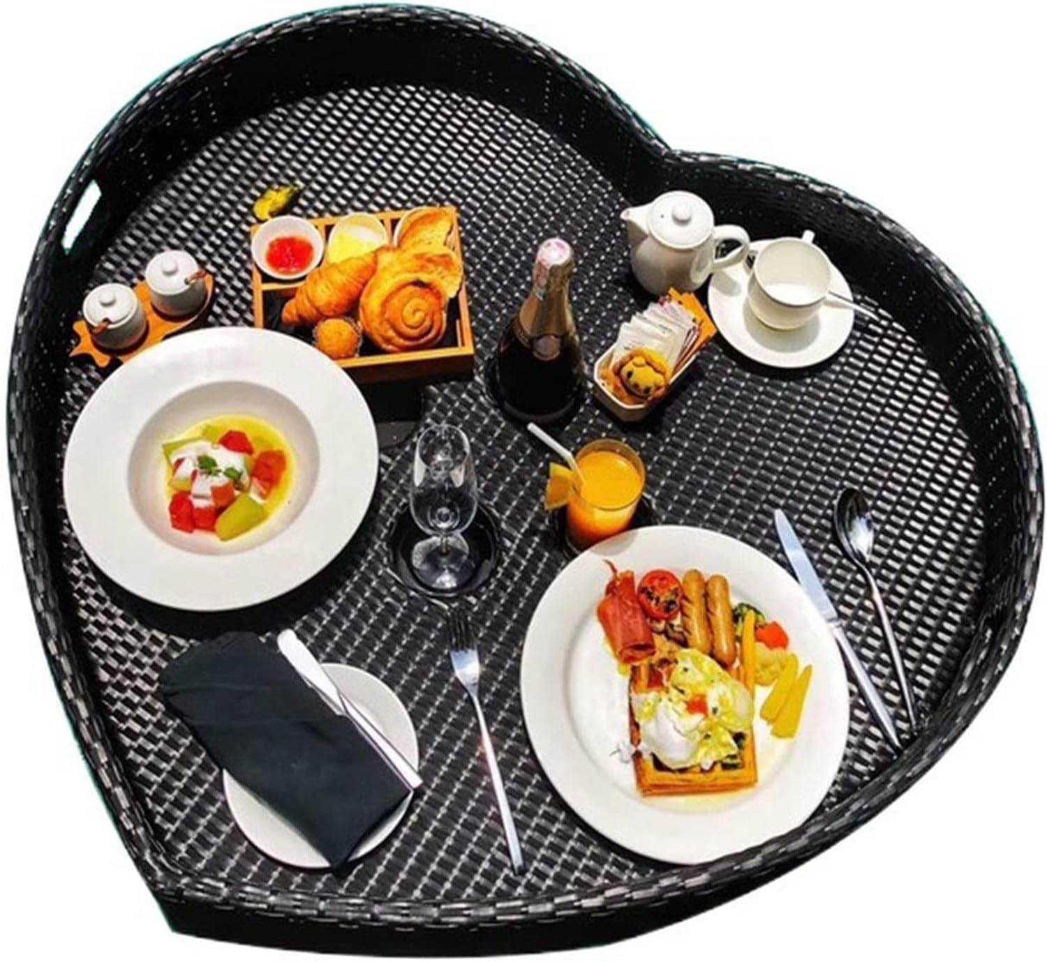 Plateau de Service Flottant pour Piscine, Plateau de Service tissé en rotin, Plateau Alimentaire avec poignées, Plateau Flottant de Luxe, Plateau de Service Flottant, Table, Bar, Plateau flo
