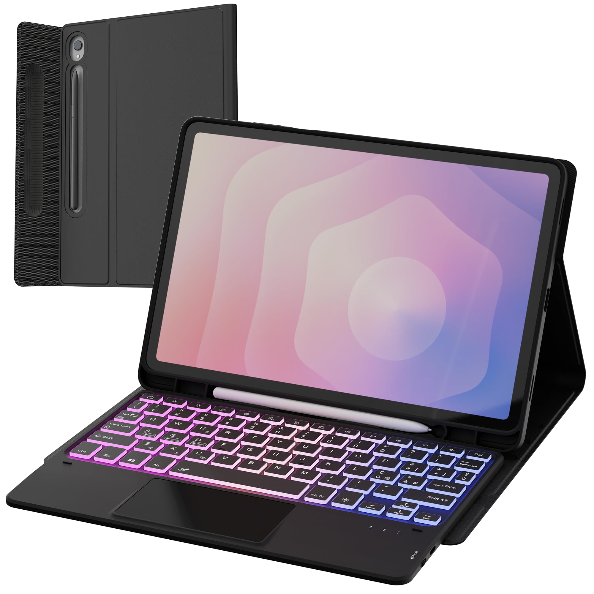 Custodia con tastiera per Samsung Galaxy Tab S11 2025 11 pollici: tastiera retroilluminata a 3 zone e 7 colori con trackpad Intelligente - tastiera wireless rimovibile con Layout italiano QWERTY