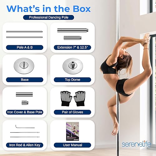 Vista 7 de SereneLife Professional Spinning Dance Pole, 45mm Portable Exercise Pole for Fitness – Durable Steel Build, Anti-Rust Finish, Suitable for Home
