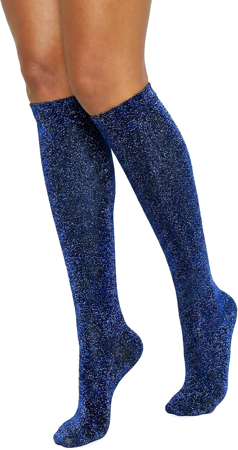 Glamorstar Knee High Socks for Women Glitter Shiny Calf Socks Sparkly Long Socks