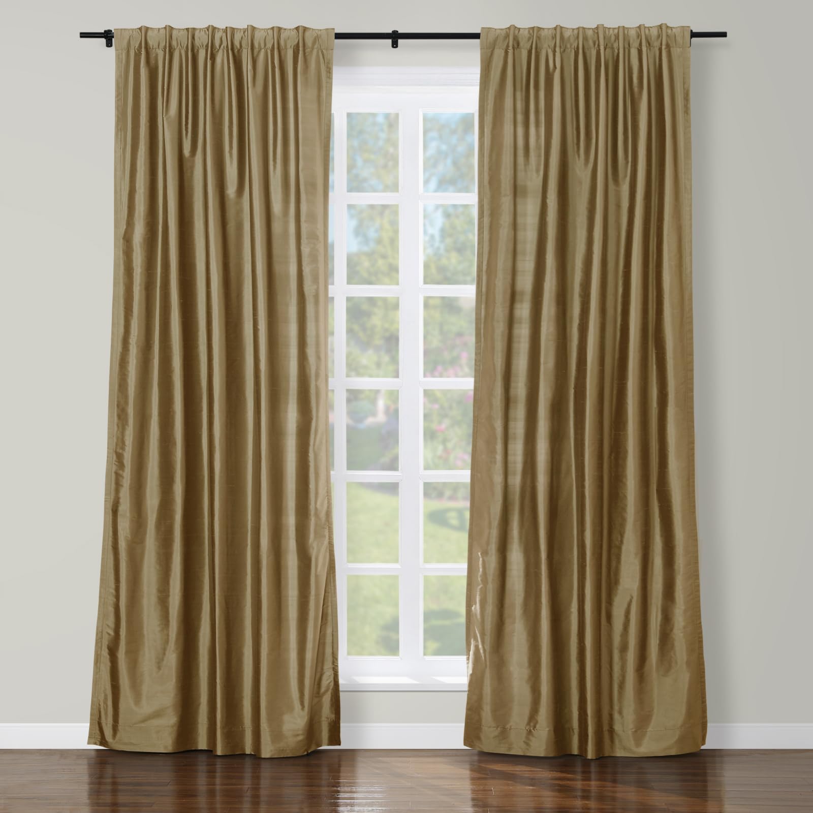 ChadMade 100% Dupioni Silk Drape Lightweight 102 Inches Long Light Darkening Curtain Privacy Protection Curtain for Sliding Glass Door 50Wx102L, 1