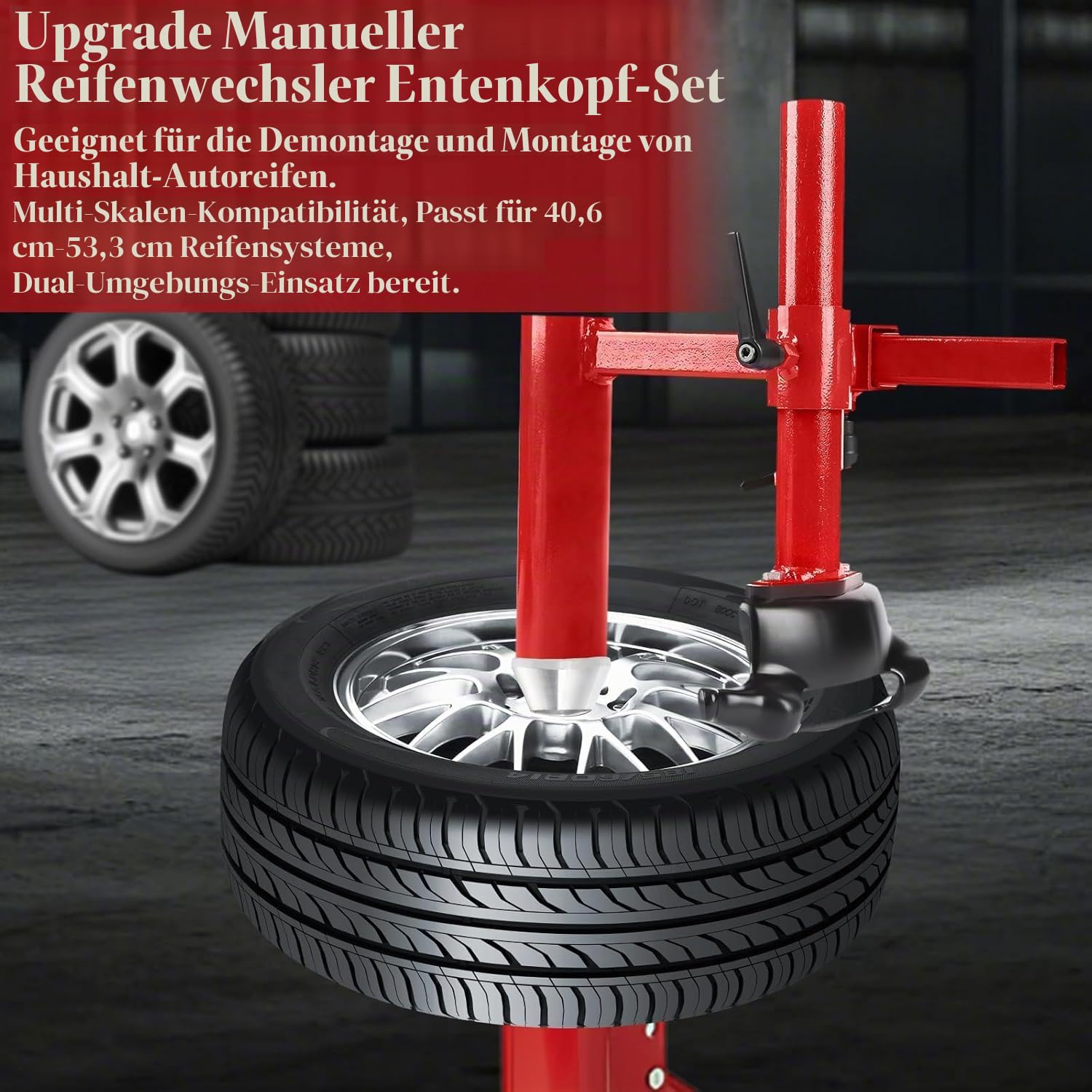 Verbessertes manuelles Reifenmontiergerät, Entenkopf-Set, Silberkegel, Lager und geschweißtes Design – stabiler Karbonstahl-Adapter für die meisten Autoreifen, hocheffizientes Reifenwechselwerkzeug