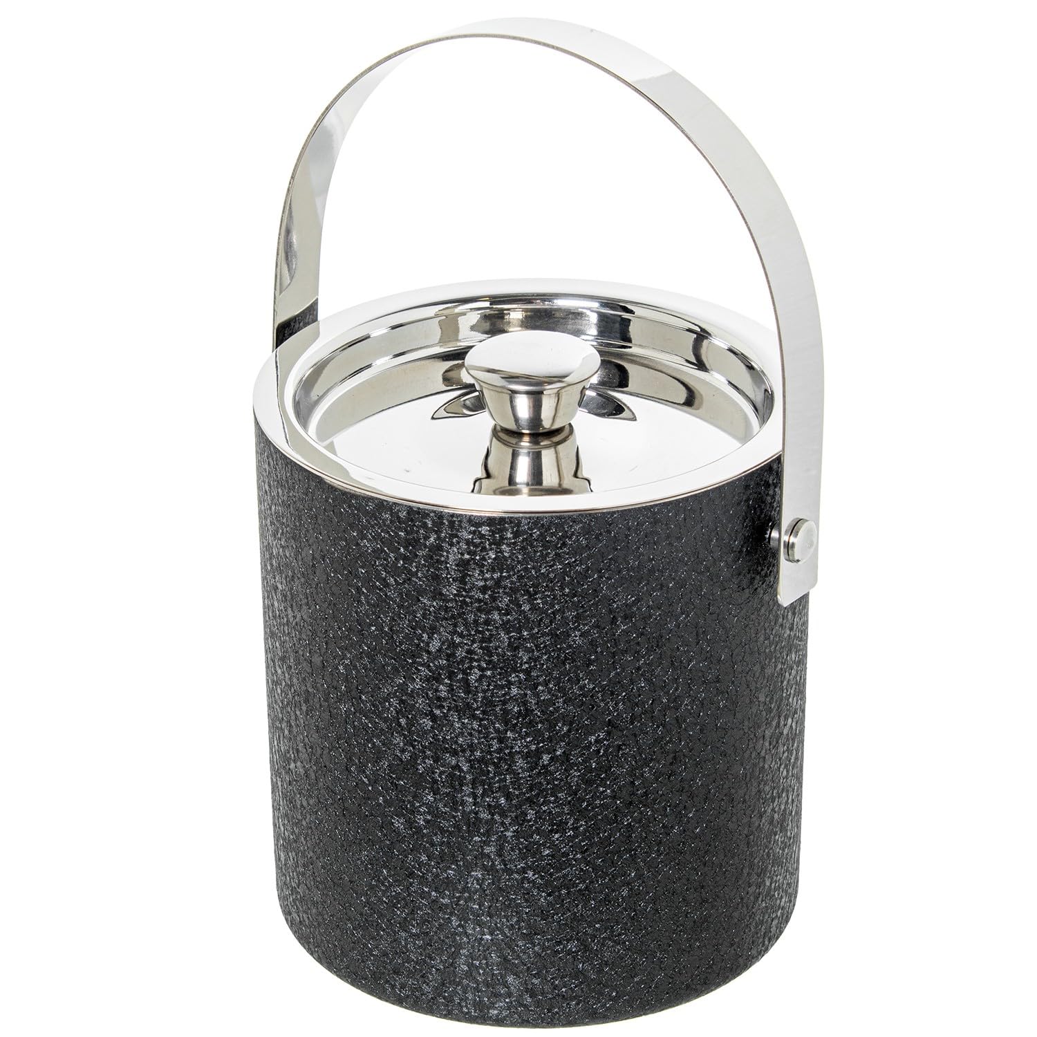 DRW Seau à Glace avec Anse en Acier Inoxydable Noir 15 x 15 x 26 cm