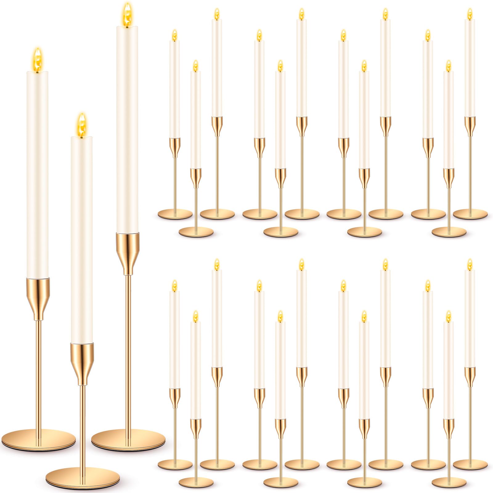 Bougeoirs dorés avec bougies LED FillTouch pour centre de table de mariage chic