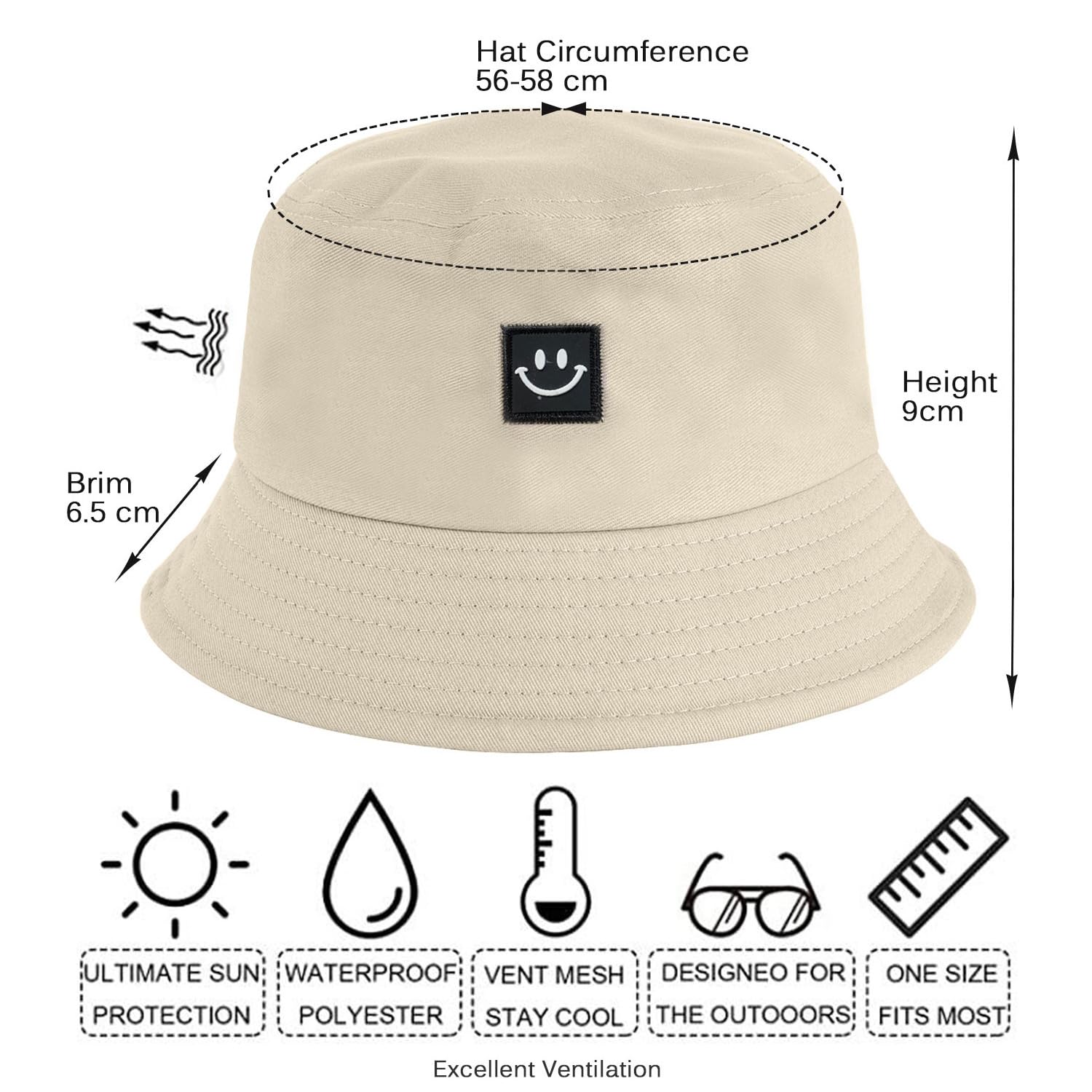 Tuopuda Cappello Pescatore Uomo Donna, Pieghevole Cappello da Pesca in Cotone Cappelli da Spiaggia Protezione del Sole Bucket Hat per Escursionismo Campeggio Viaggio Pesca 56-58cm