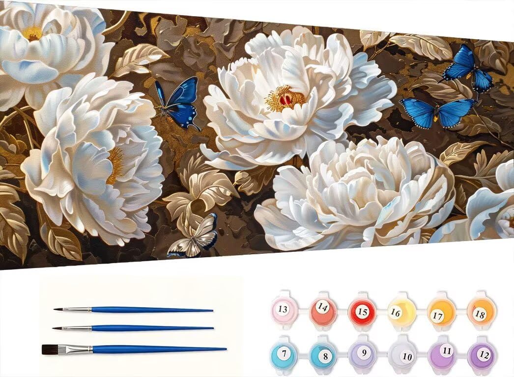 Pintar por Numeros Adultos, Mariposa De Flores Blancas, 70x90cm 7JGWX-11