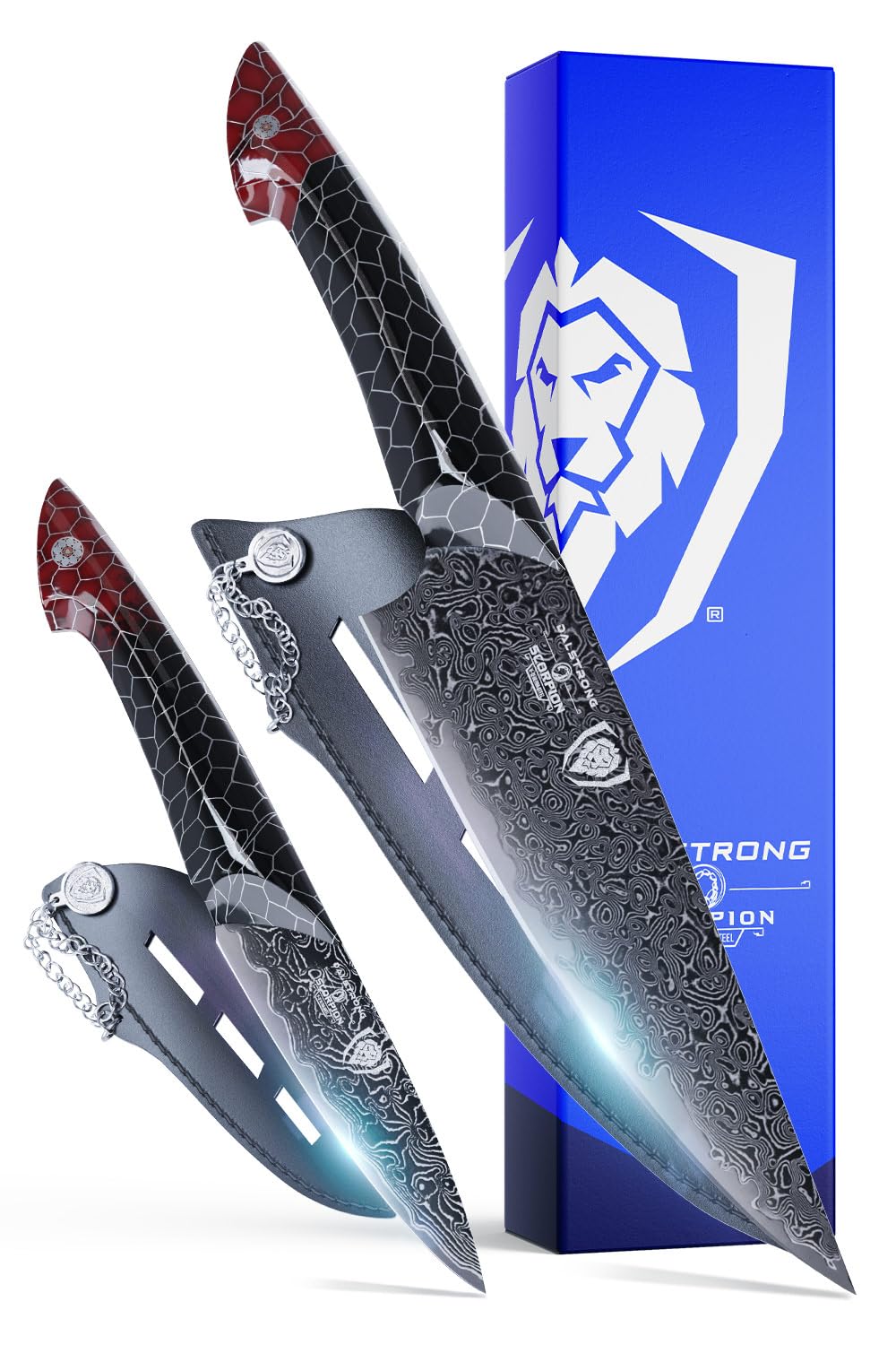 Dalstrong 2 Piece Knife Set - Chef Knife 8 Paring Knife 4-Scorpion Series Hellfire-Japanese V12 Ultra Steel-Black Damascus-Black