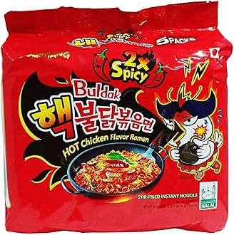 Samyang Hot Chicken Ramen 2X Spicy Buldak Noodles, 5 X 140 grams, Non Vegetarian