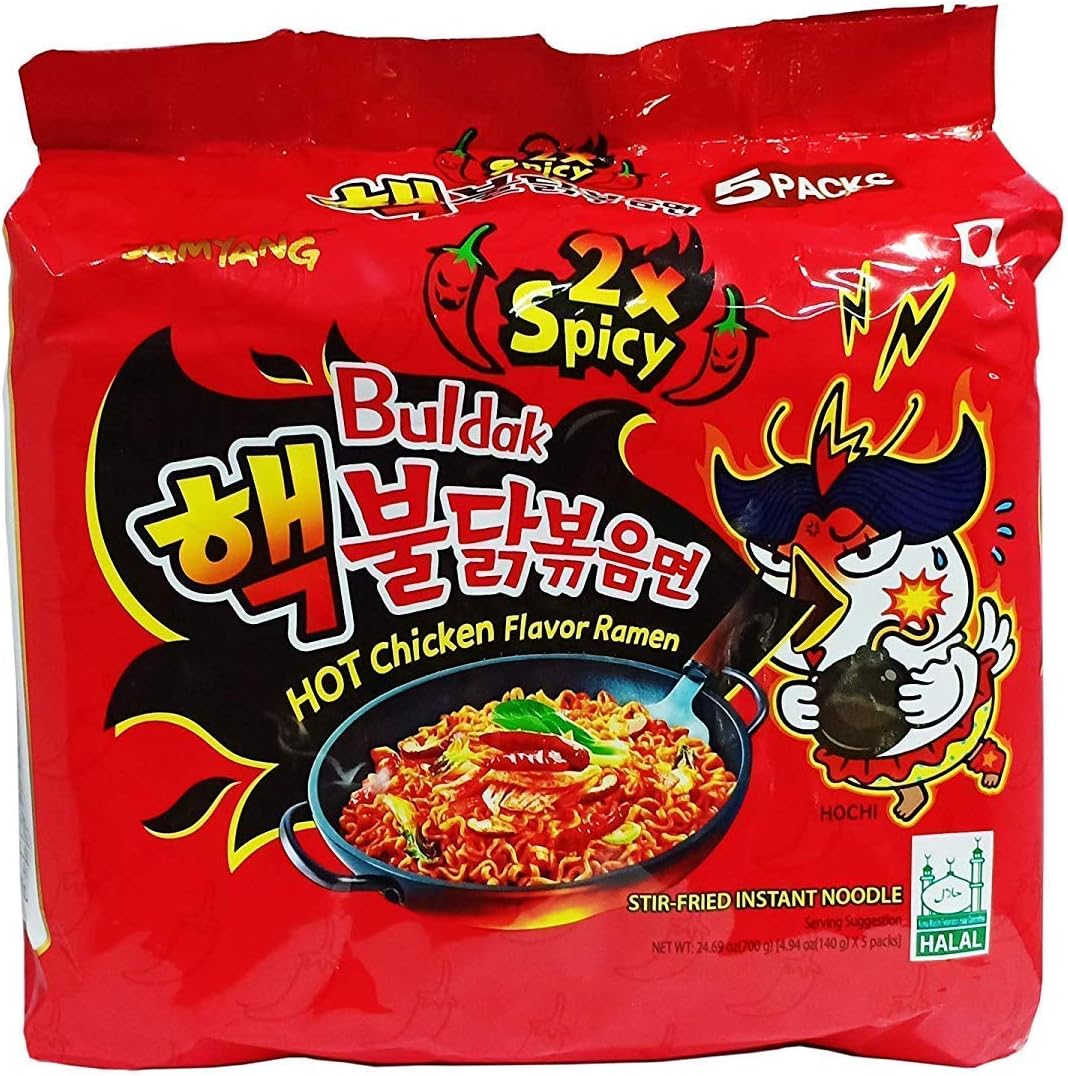 Samyang Hot Chicken Ramen 2X Spicy Buldak Noodles, 5 X 140 grams, Non Vegetarian