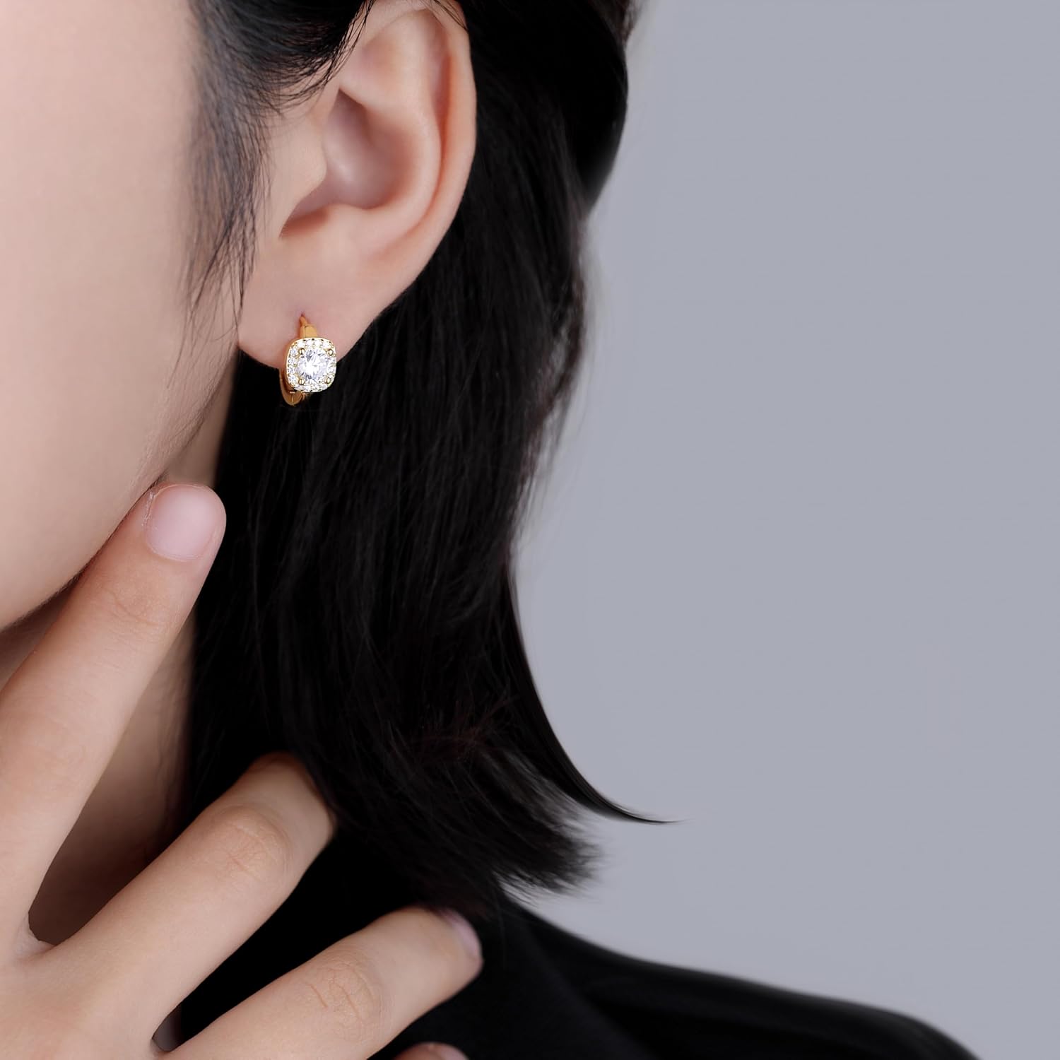 SLUYNZ 925 Sterling Silver Halo Simulated Diamond Hoop Earrings for Women Teens Sparkly CZ Huggie Earrings Square Cubic Zirconia Hoop Earrings - Image 3