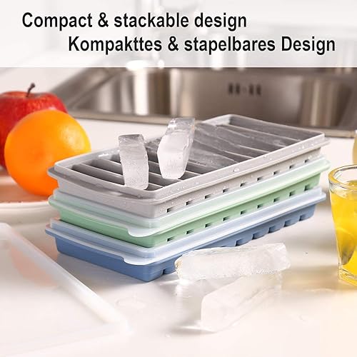 Miniatura 2 de 2 bandejas para cubitos de hielo, bandeja larga para palitos de hielo de silicona con tapa, palo estrecho rectangular, reutilizable, flexible, fácil