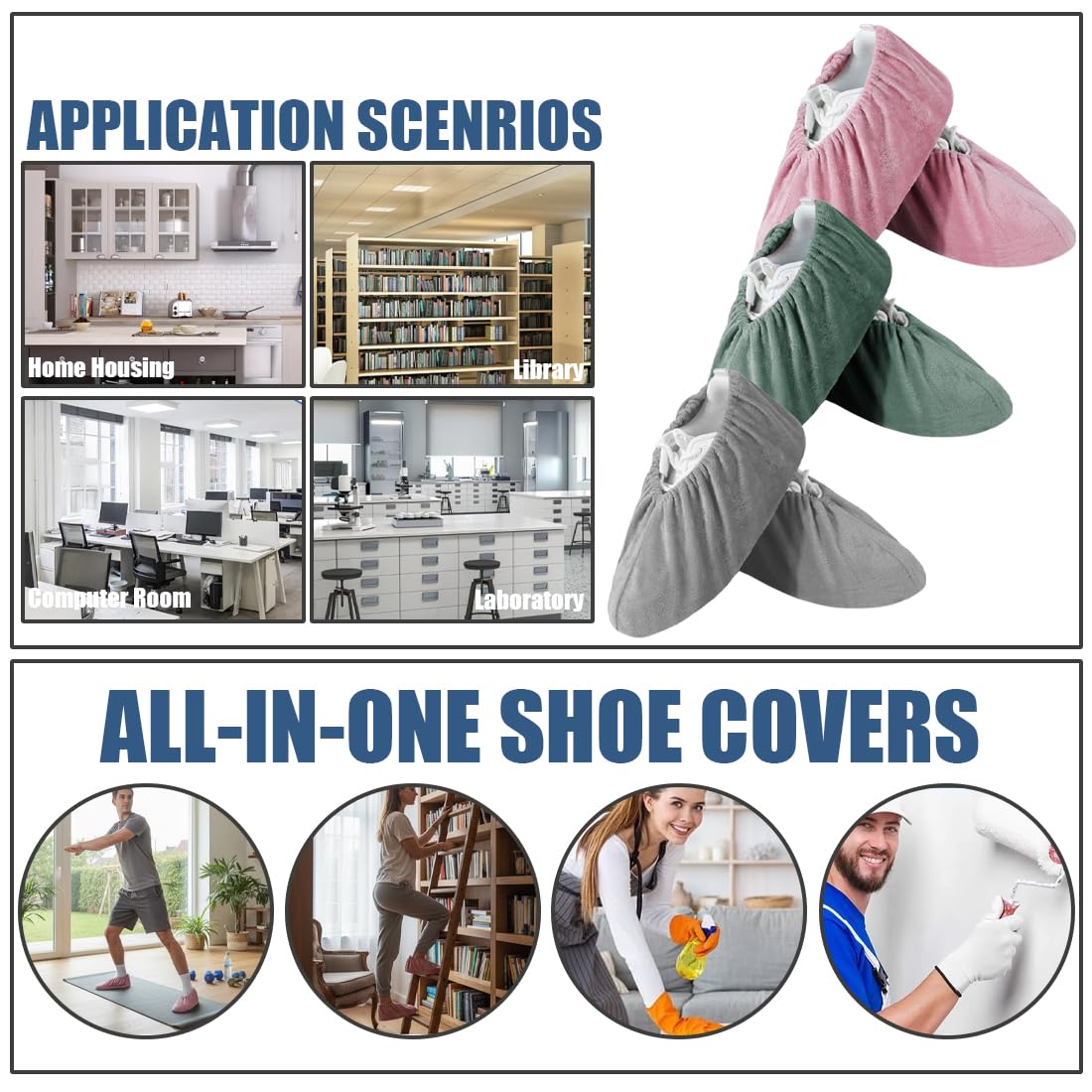 Copriscarpe Lavabili Antiscivolo Resistenti All'usura per Casa Ospiti, 3 Paia (Rosa/Verde/Grigio)